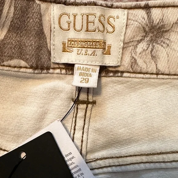 GUESS Taupe Floral Spring Straight High Girly Jeans with Cream Print - Picture 6 of 11